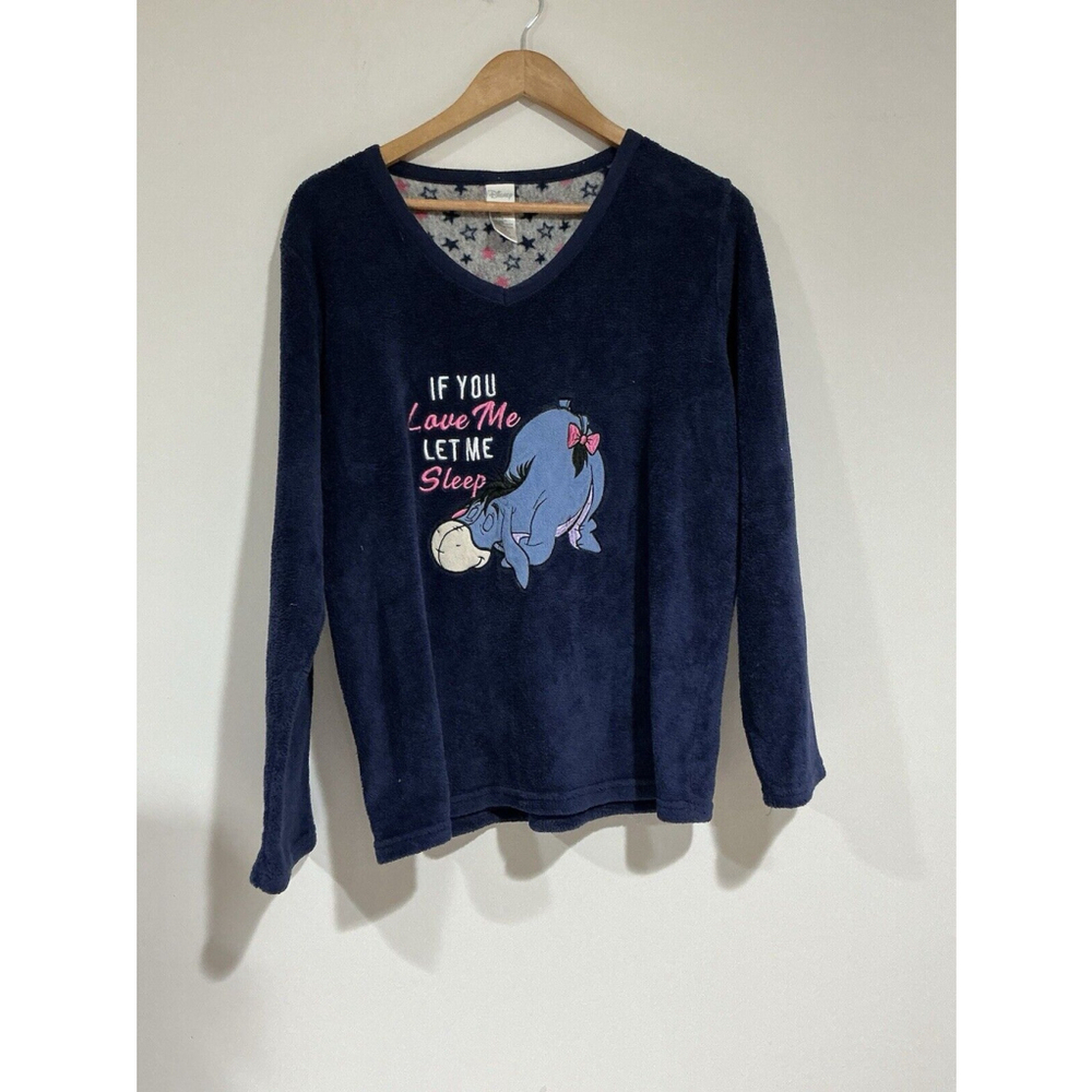 Woman’s Disney Pajama Top XL Eeyore Blue Fleece Lounge Sleepwear